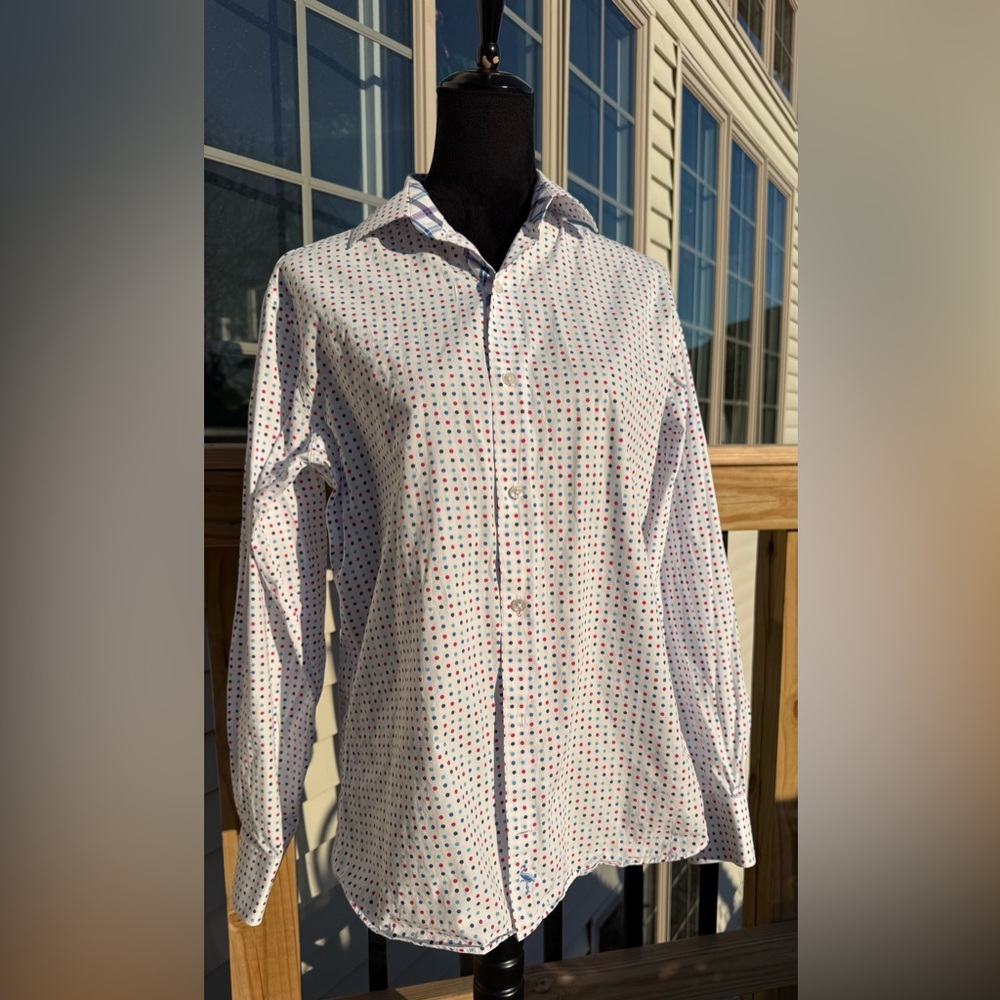 Tailorbyrd White Shirt with Red and Blue Dots